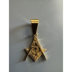 Men's Free Mason Stainless Steel Freemason Symbol Masonic Pendant Chain Gold